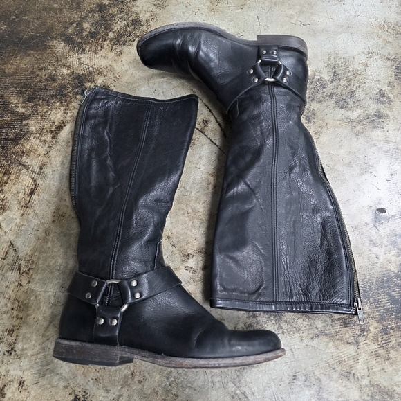 Frye Black Leather Harness Boots Sz 7.5 - Picture 2 of 4